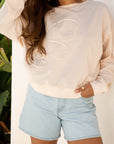 Flower Patchwork Raw Edge Drop Shoulder Top