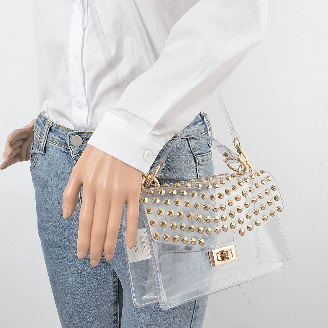 Studded Transparent Top Handle Bag