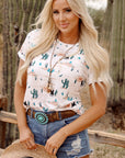 Western Cactus Crew Neck Short Sleeve Top