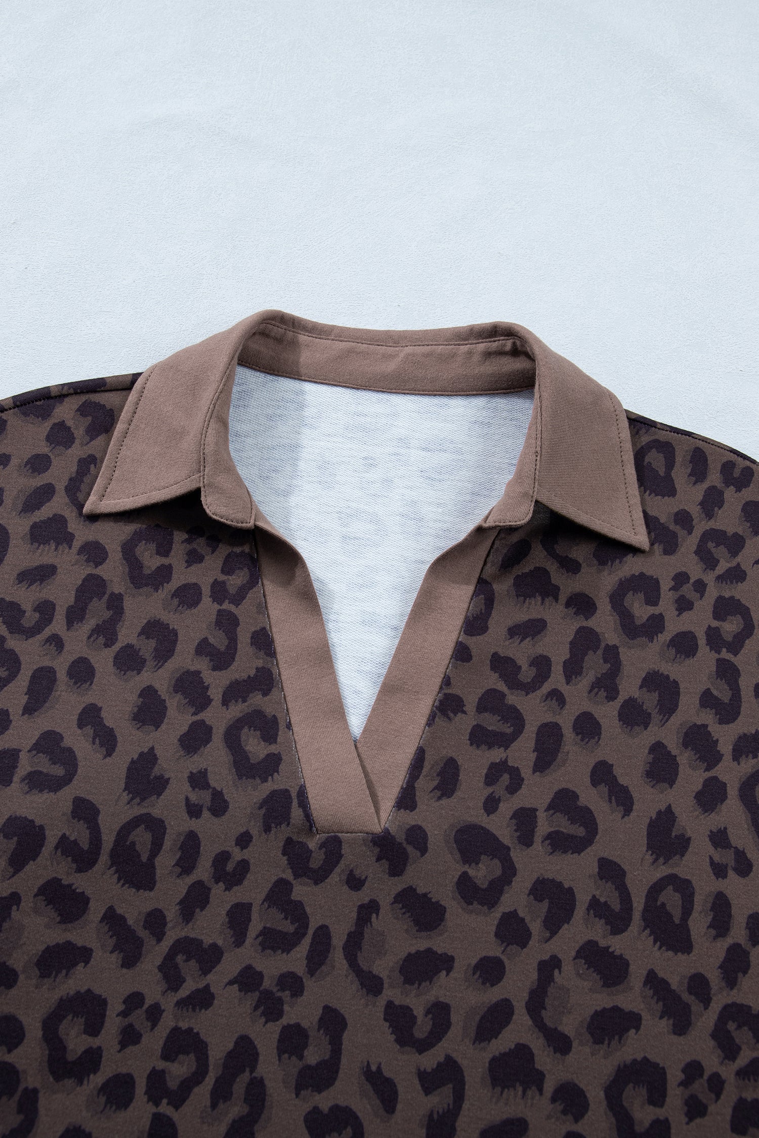 Leopard Collared V-Neck Top &amp; Shorts Set