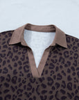 Leopard Collared V-Neck Top & Shorts Set