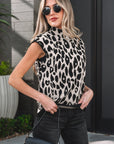 Leopard Mock Neck Short Sleeve Sweater
