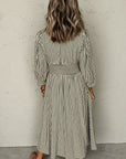 Stripe V-Neck Zip Front Midi Dress