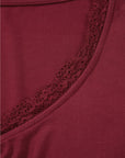 Lace Trim Ruched V-Neck Long Sleeve Top