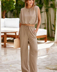 Solid Keyhole Puffy Tank and Pants Set