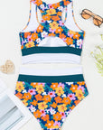 Floral Racerback Cutout High Waist Bikini Set
