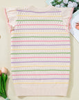Stripe Eyelet Knit Ruffle Sleeve Sweater