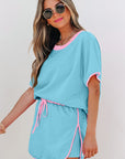 Colorblock Short Sleeve T-Shirt and Skort Set