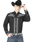 El Señor de los Cielos Charro Embroidery Shirt in Black/White