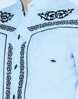 El Señor de los Cielos Men's Charro Embroidery Shirt in Blue/Black