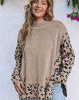 Sarai Leopard High Neck Side Slit Oversized Sweater
