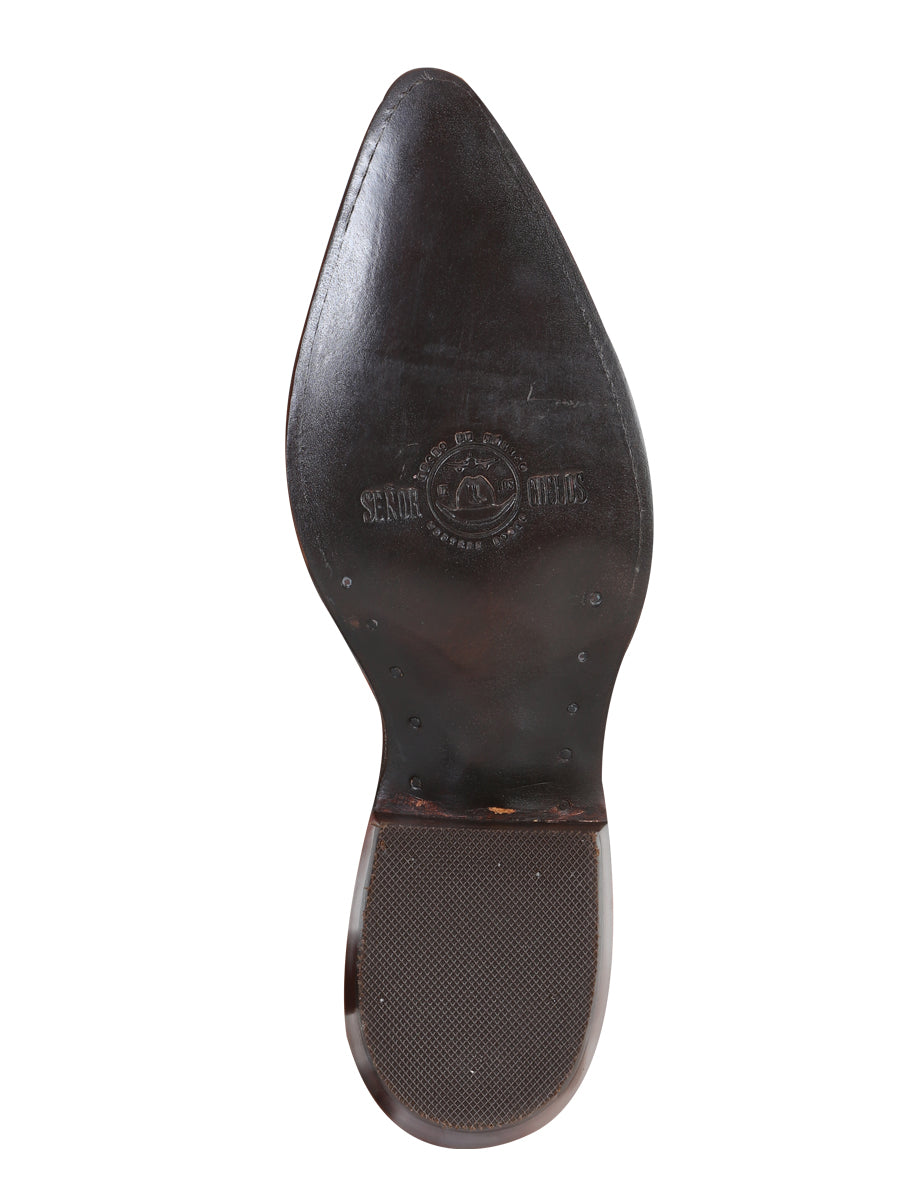 Men’s Pointed Toe Leather Cowboy Boot - Imitation Ostrich Print  - Cognac 40835