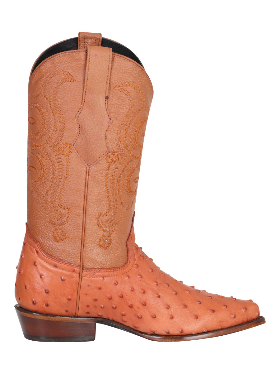Men’s Pointed Toe Leather Cowboy Boot - Imitation Ostrich Print  - Cognac 40835