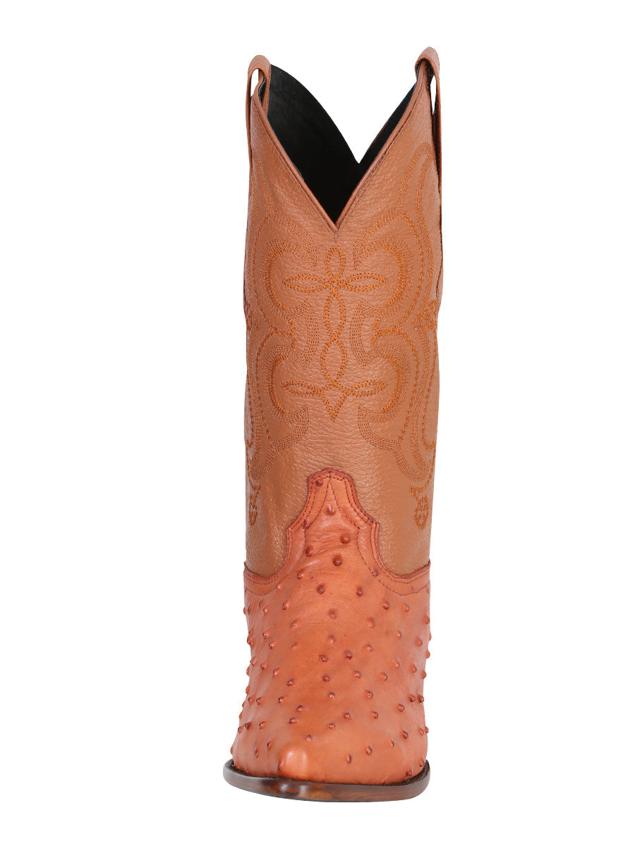 Men’s Pointed Toe Leather Cowboy Boot - Imitation Ostrich Print  - Cognac 40835