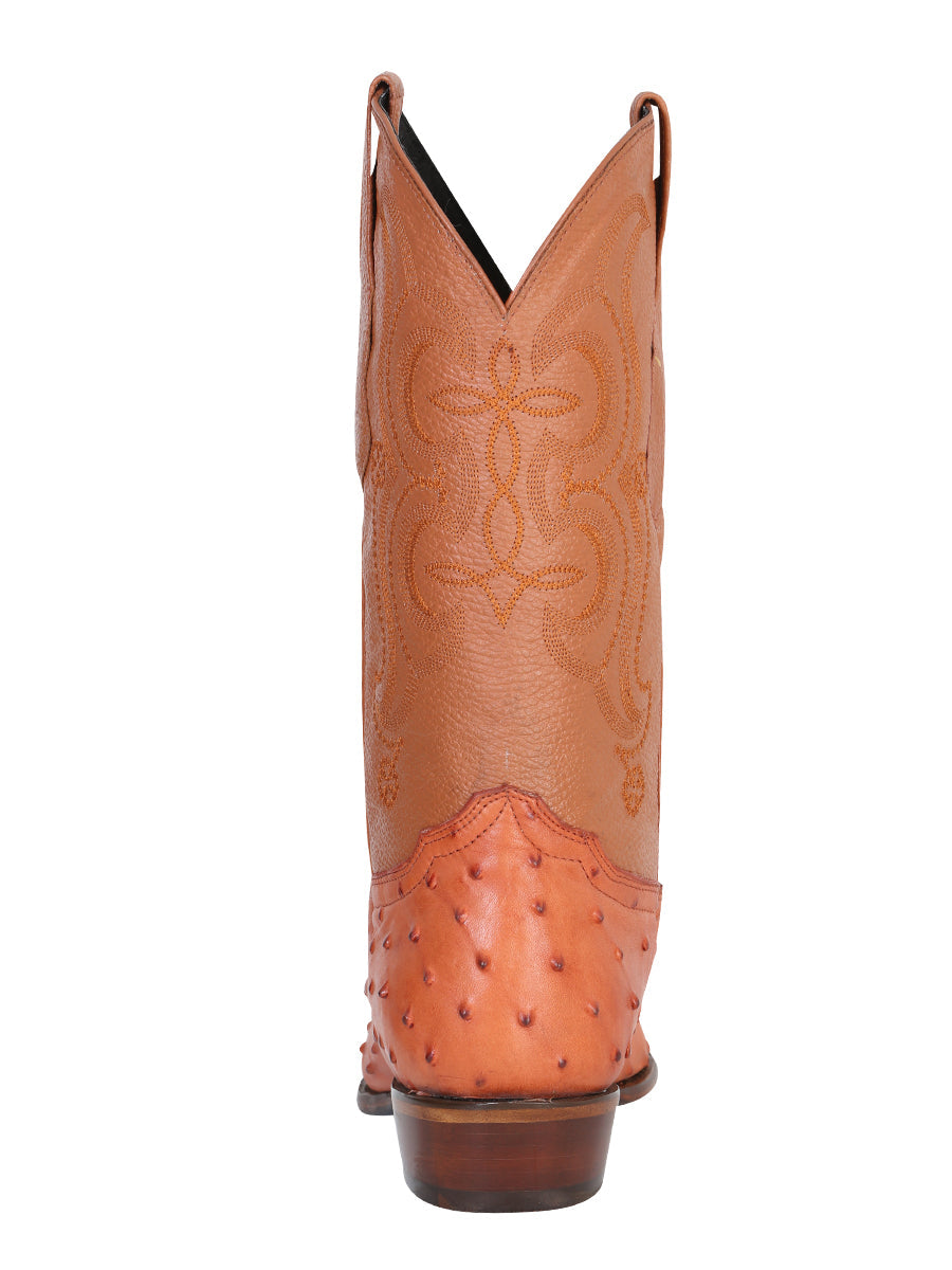 Men’s Pointed Toe Leather Cowboy Boot - Imitation Ostrich Print  - Cognac 40835