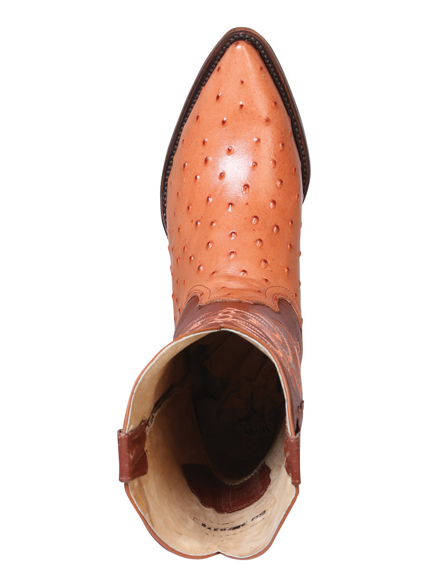 Men’s Pointed Toe Leather Cowboy Boot - Imitation Ostrich Print  - Cognac 40835