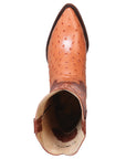 Men’s Pointed Toe Leather Cowboy Boot - Imitation Ostrich Print  - Cognac 40835