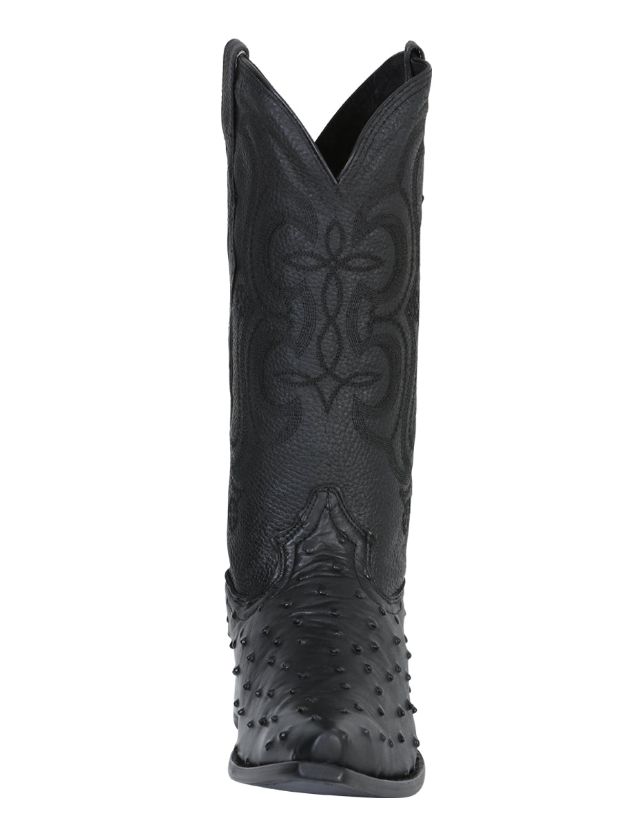 Men’s Snip Toe Leather Cowboy Boot - Imitation Ostrich Print - Black 40848