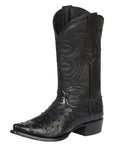 Men’s Snip Toe Leather Cowboy Boot - Imitation Ostrich Print - Black 40848