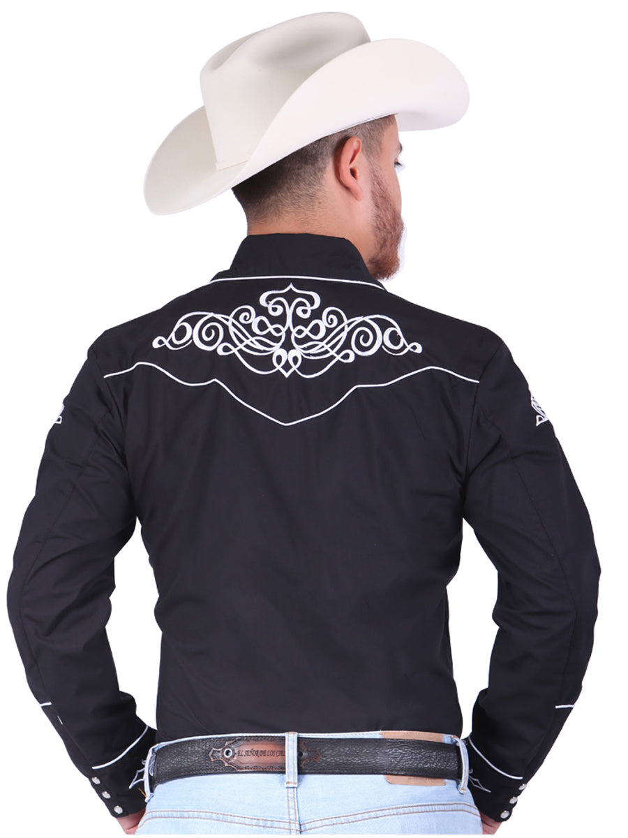 El General Embroidery Western Shirt in Black/White