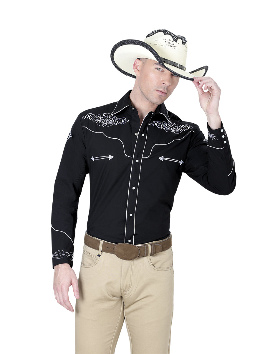 El General Embroidery Western Shirt in Black/White
