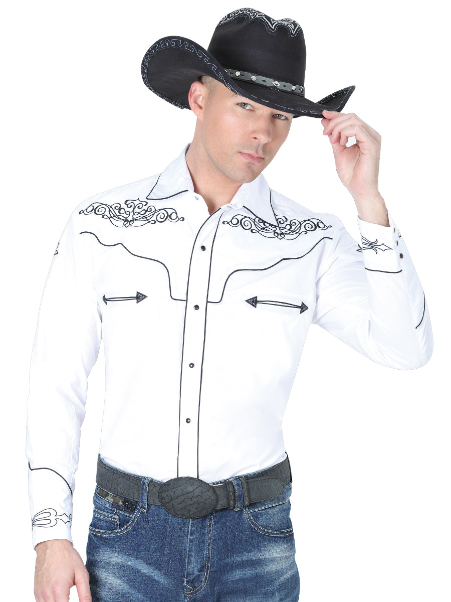 El General Embroidery Western Shirt in White/Black