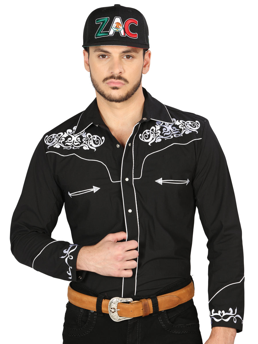 El General Embroidery Western Shirt in Black/White