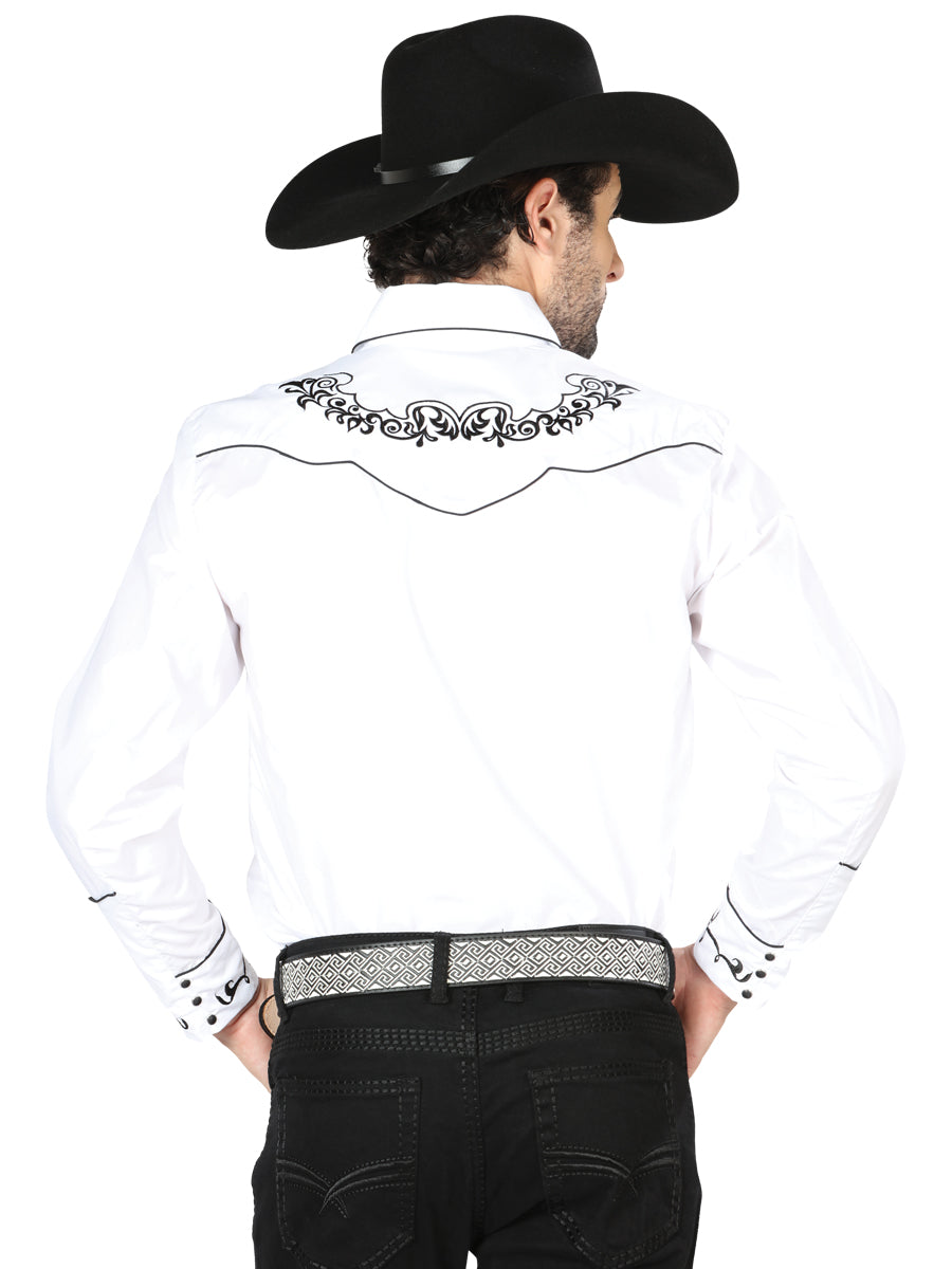 El General Embroidery Western Shirt in White/Black
