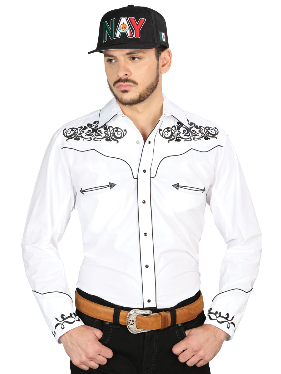 El General Embroidery Western Shirt in White/Black