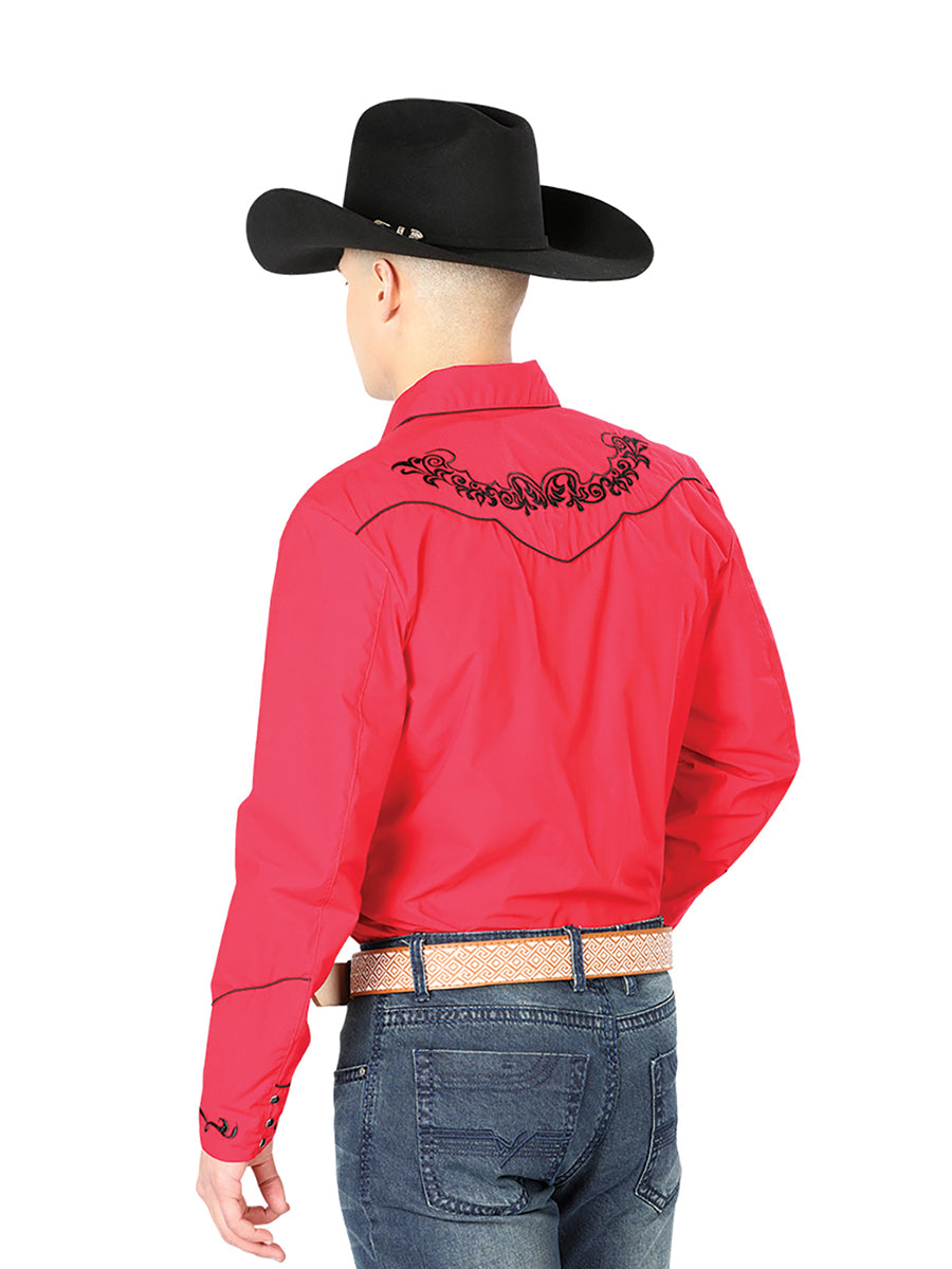 El General Embroidery Western Shirt in Red/Black