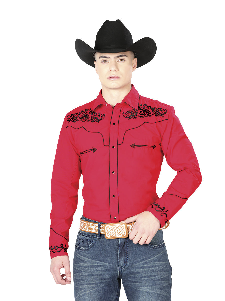 El General Embroidery Western Shirt in Red/Black