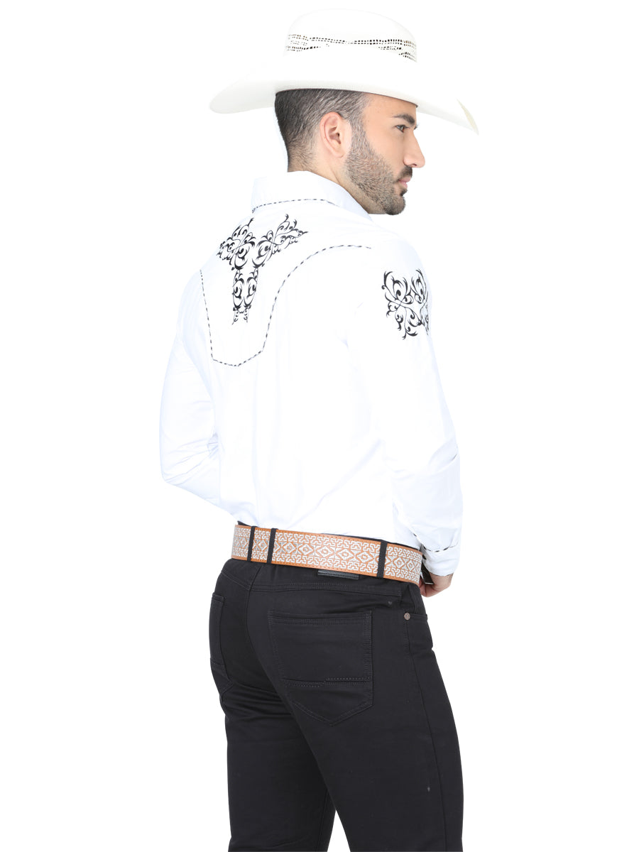 El General Embroidery Western Shirt in White/Black