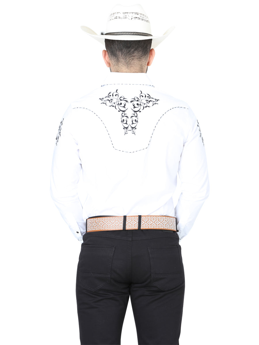 El General Embroidery Western Shirt in White/Black