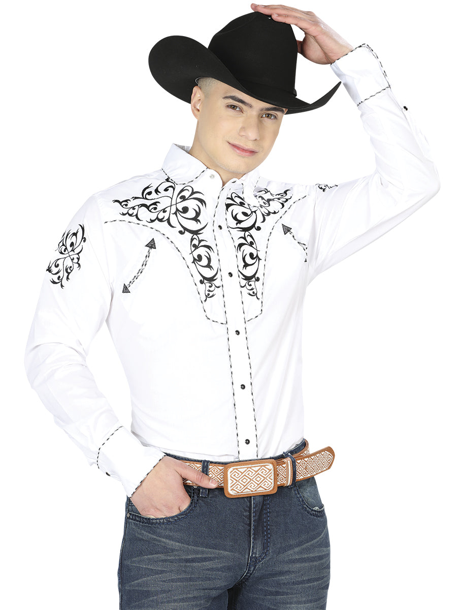 El General Embroidery Western Shirt in White/Black