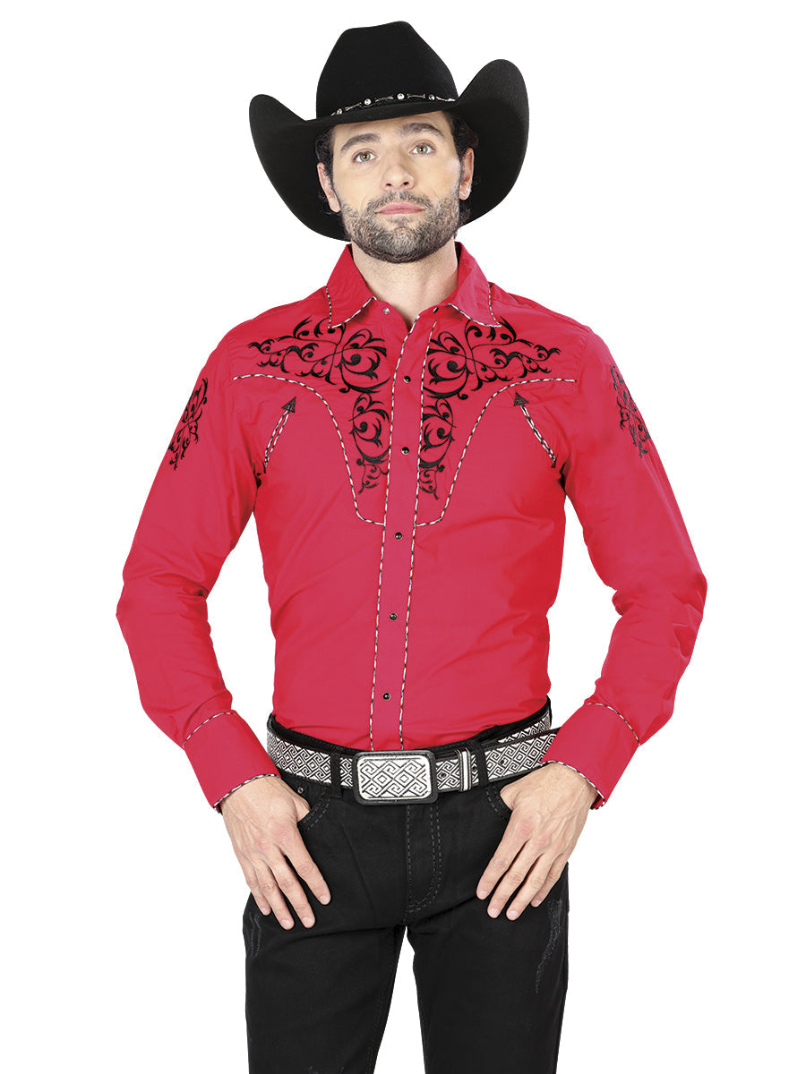 El General Embroidery Western Shirt in Red/Black