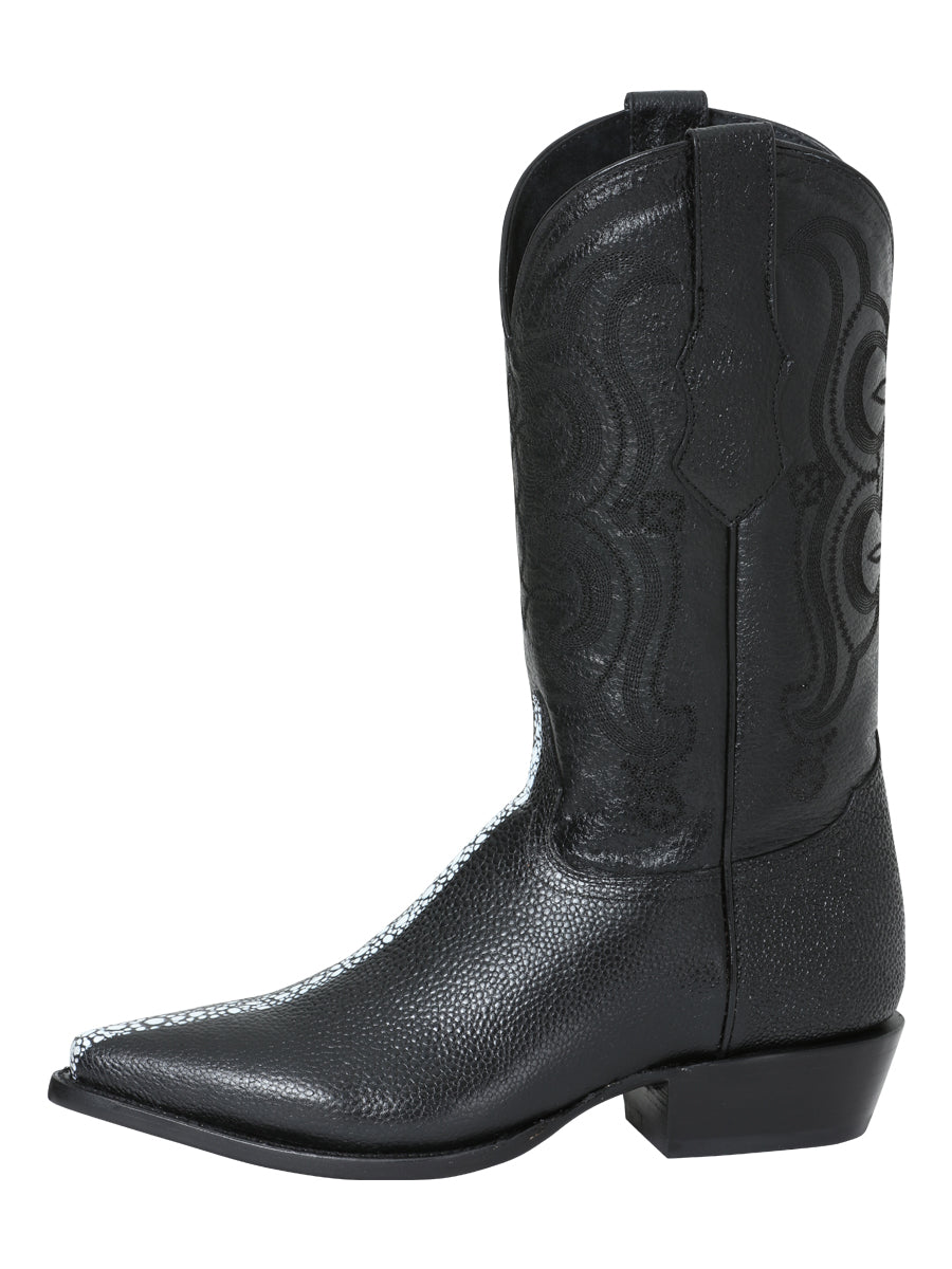 Men's Pointed Toe Leather Cowboy Boots - Made in Mexico - Embossed Stingray Print - 41528