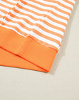 Stripe 3/4 Sleeve Exposed Seam Pullover Top