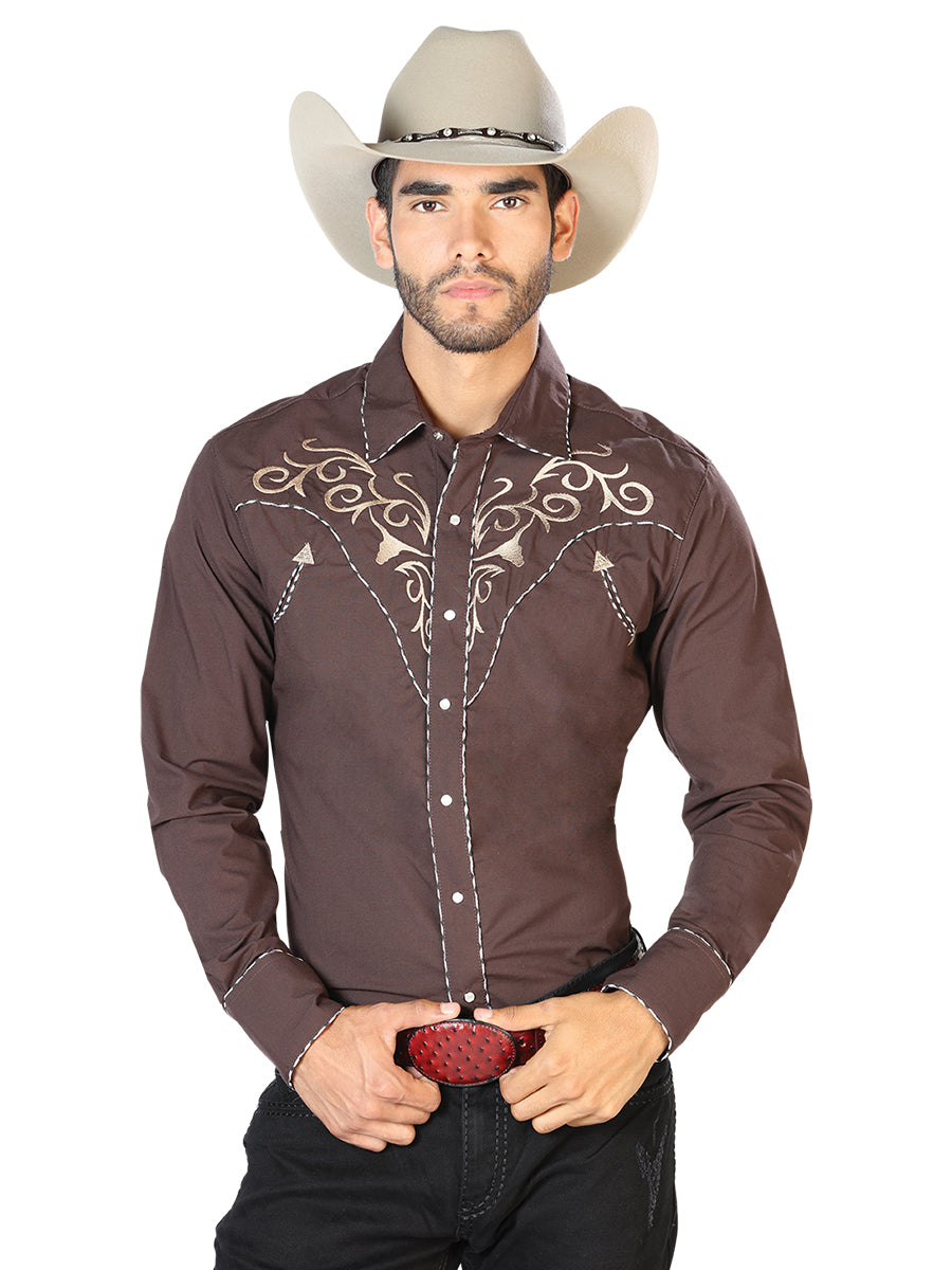 El General Embroidery Western Shirt in Brown/Gold