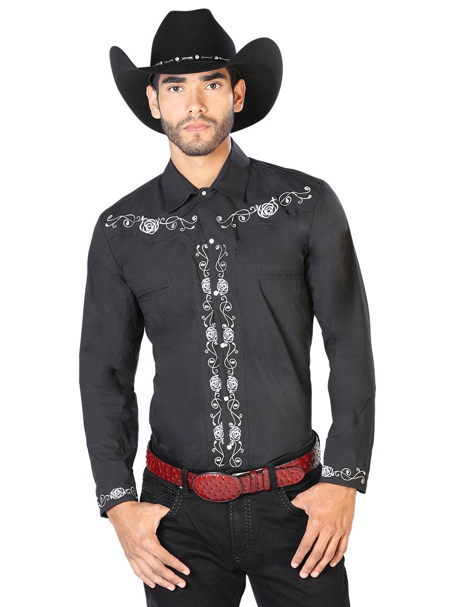 El General Embroidery Western Shirt in Black/White