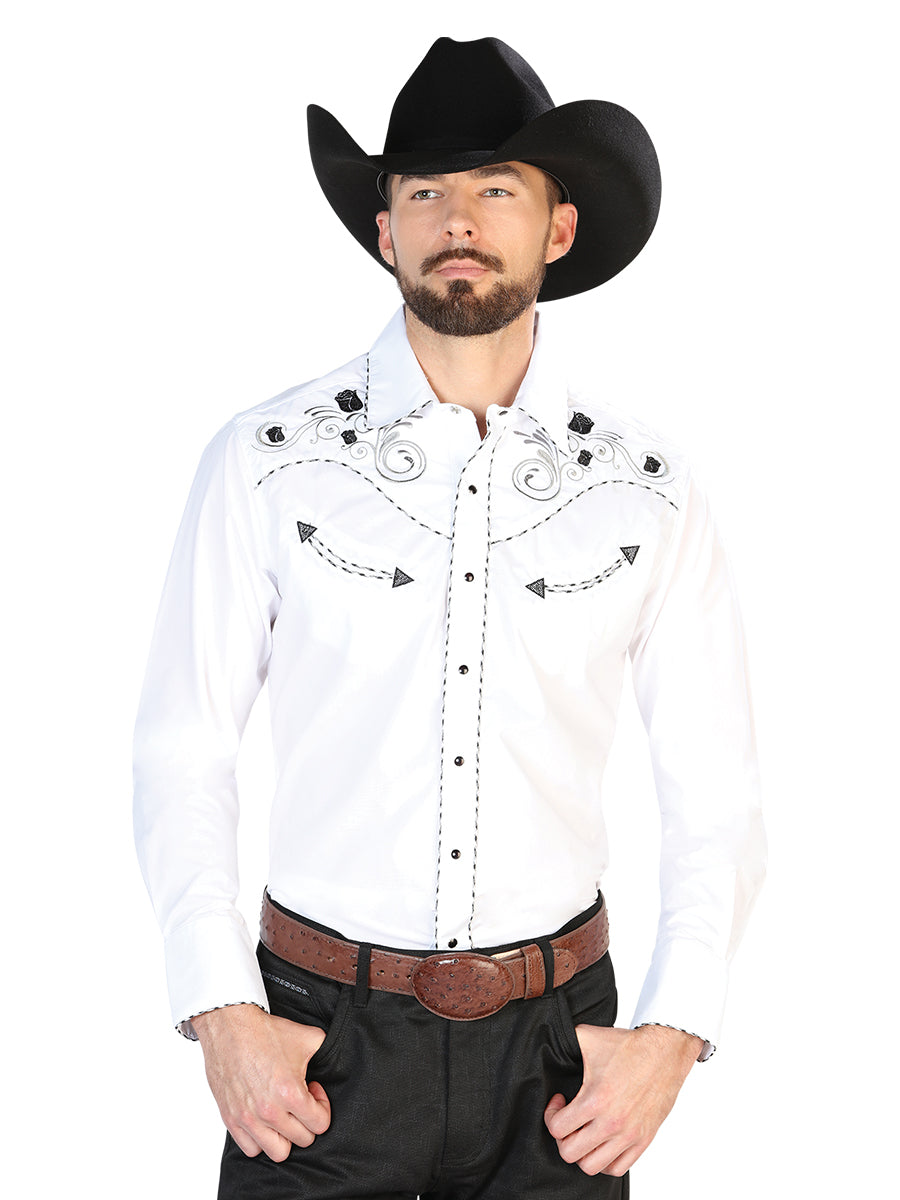 El General Embroidery Western Shirt in White/Black