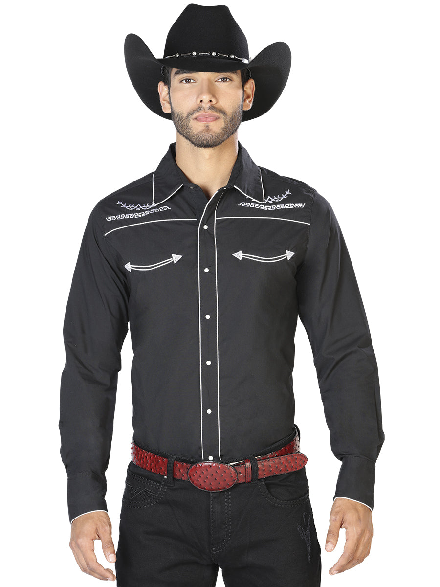 El General Embroidery Western Shirt in Black/White