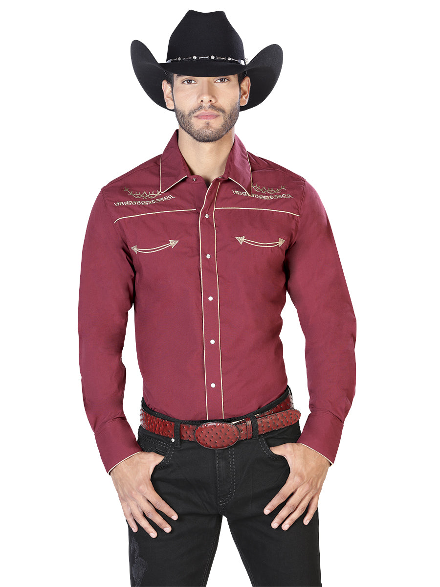El General Embroidery Western Shirt in Burgundy/Gold
