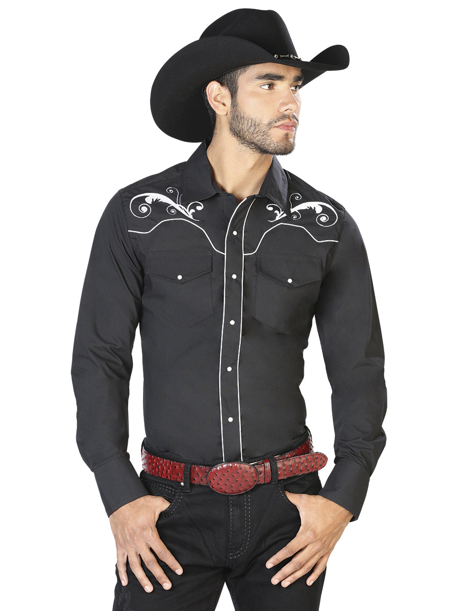 El Señor de los Cielos Embroidery Shirt in Black/White