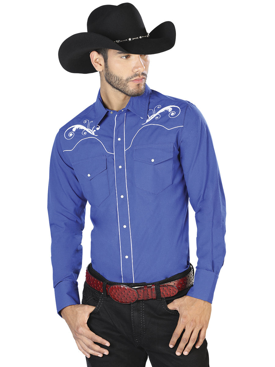 Blue Western Long Sleeve Shirt With Timeless Button Down Aesthetic And Comfort