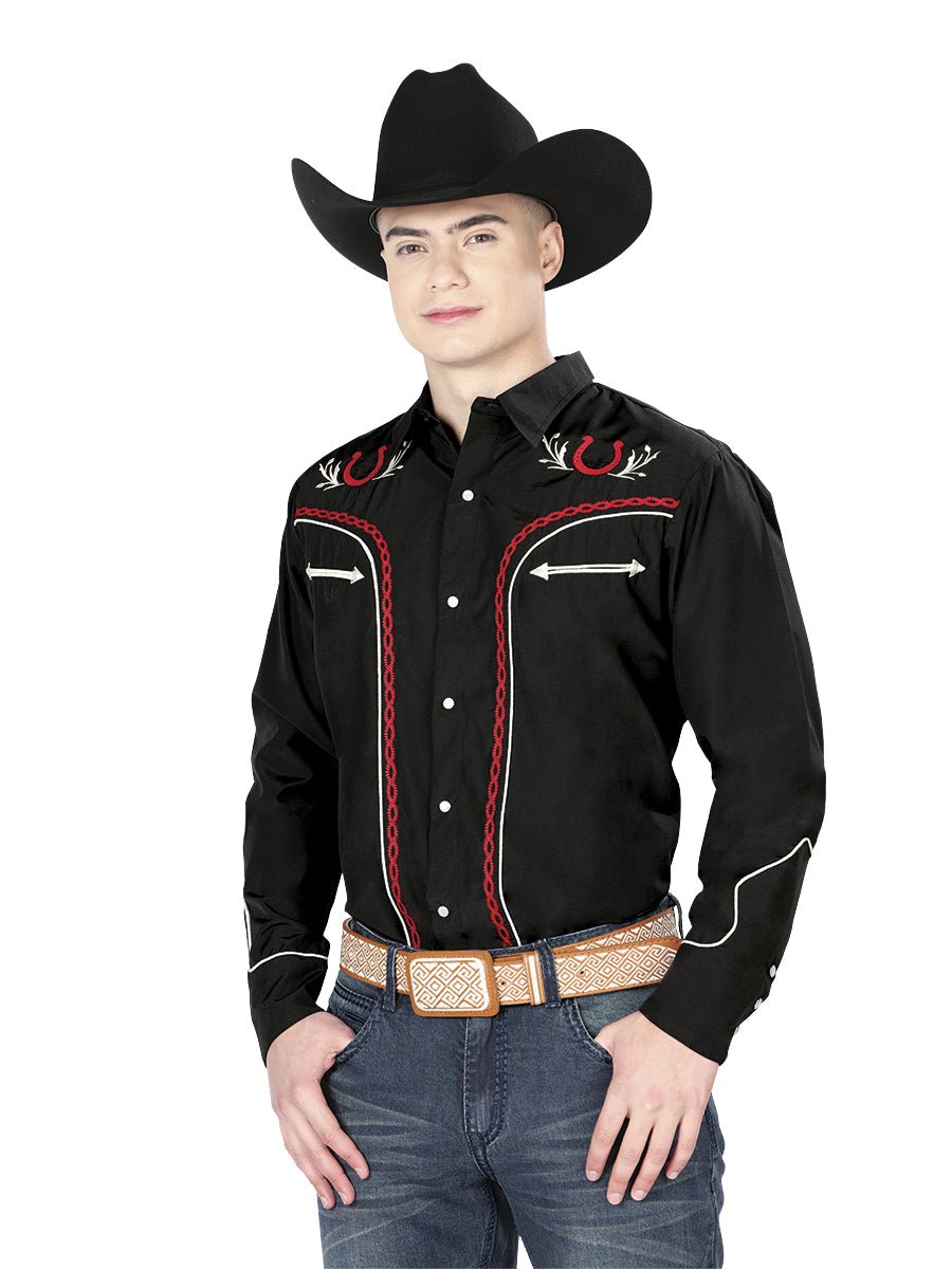 El General Embroidery Western Shirt in Black/Red