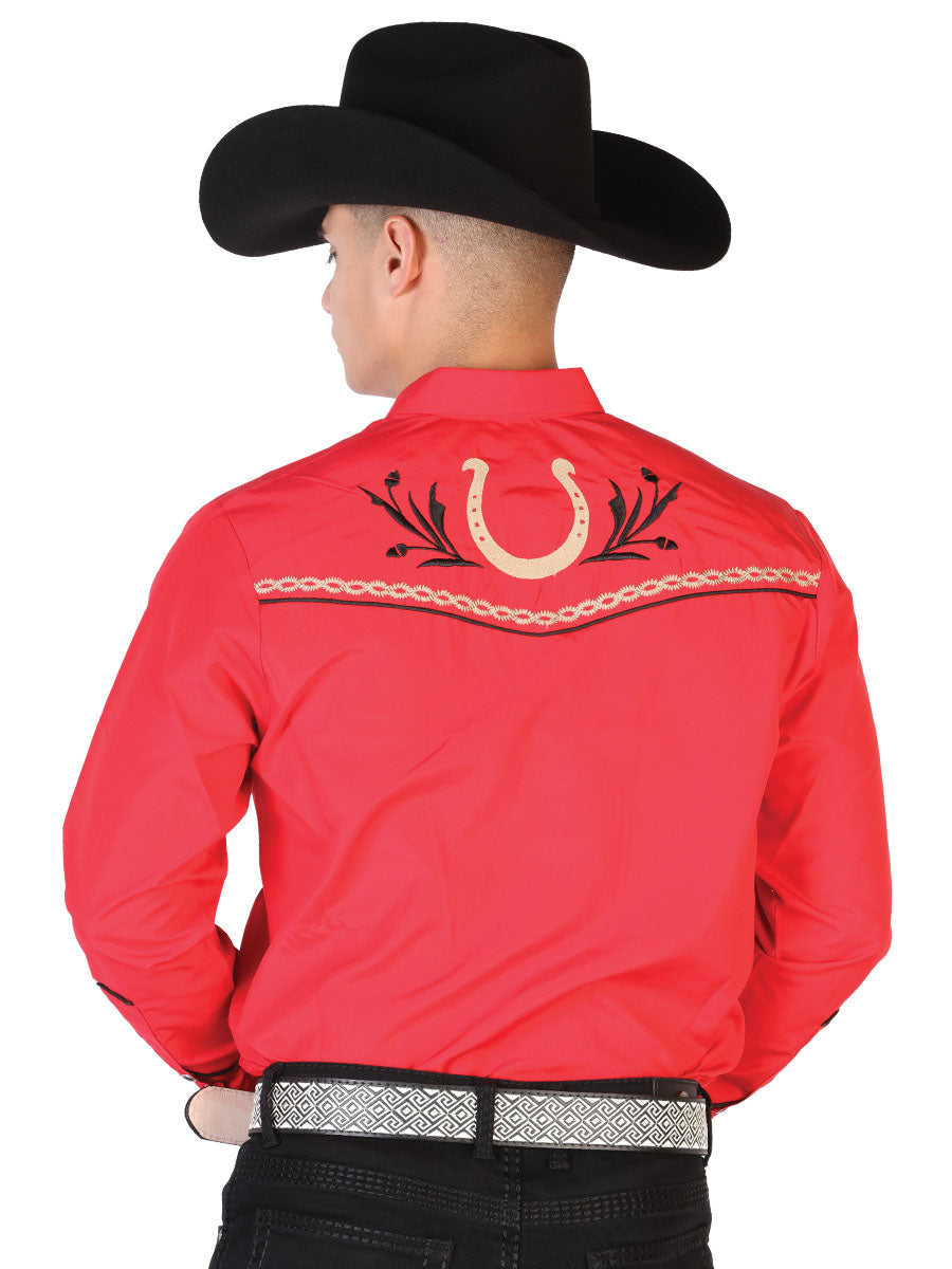 El General Embroidery Western Shirt in Red/Black