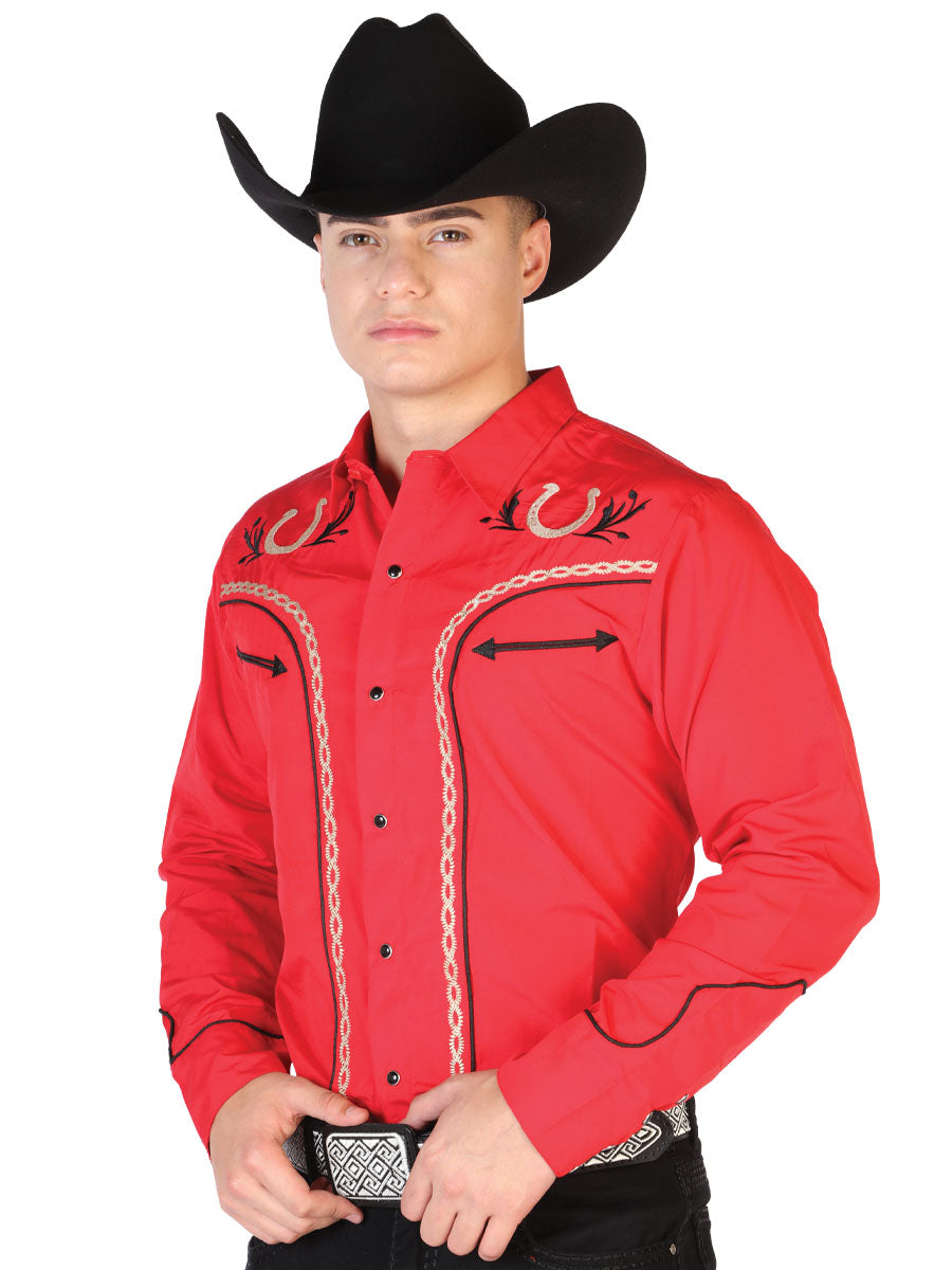 El General Embroidery Western Shirt in Red/Black