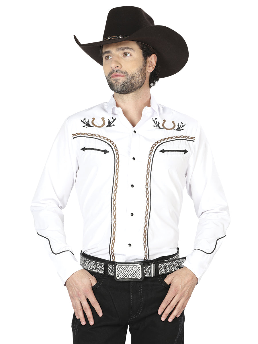El General Embroidery Western Shirt in White/Gold