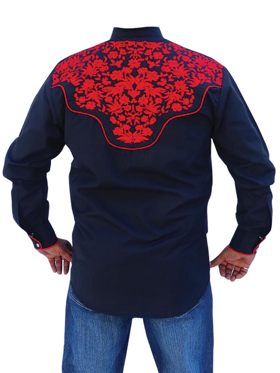 El Señor de los Cielos Embroidery Shirt in Black/Red