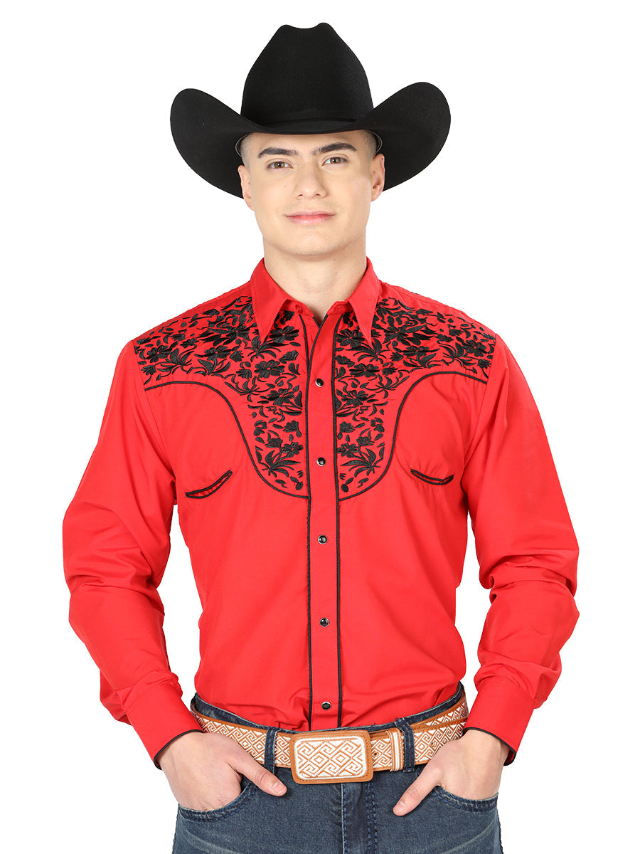 El Señor de los Cielos Embroidery Shirt in Red/Black